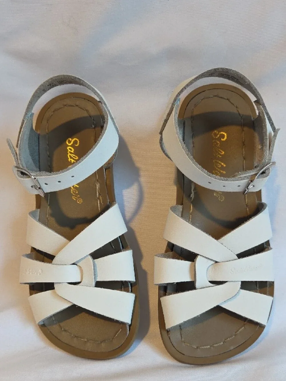 Children's White Leather Strappy Sandals with Buckle